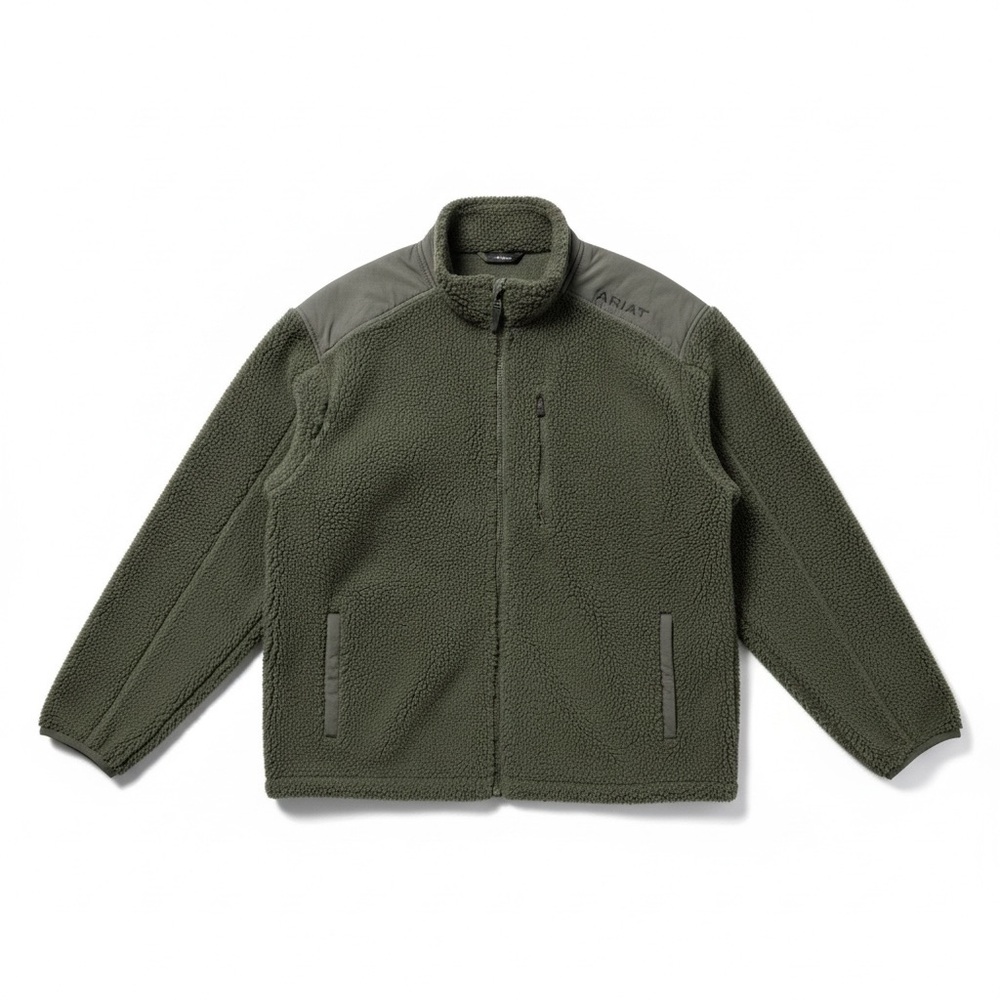 ARIAT Olive Green Thick Pile Fleece Full Zip Logo Windbreaker Jacket Men’s 2XL
